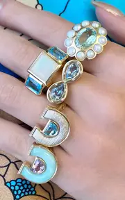 [Sig Ward] 14K Yellow Topaz, Petrified Wood And Diamond Ring
