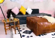 Leather Retro Moroccan Ottoman Boho Pouffe Handmade Unstuffed