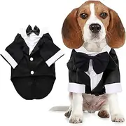 Dog Shirt Puppy Clothes, Pet Wedding Suit Formal Tuxedo with Black Bow Tie,Pet Outfit for Small Medium Dogs Cats, Pet Weding Attire Dress Up Cosplay Prince Costume Gentleman Apparel (Black, Medium)
