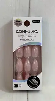 DASHING DIVA MAGIC PRESS ON ONS PINK IRIDESCENT SPARKLY GLITTER ALMOND MEDIUM