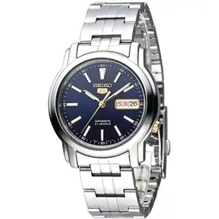 SEIKO WATCH 精工盾牌5號自動機械寶藍面金針鋼帶腕錶 型號：SNKL79K1