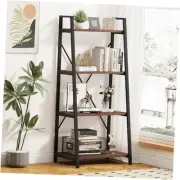 Industrial Ladder Shelf Bookcase, 4 Tier Rustic Ladder Bookshelf, Standing