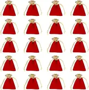 uxcell 20pcs Flocked Cloth Drawstring Bag 2.8 x 3.5 Inch Jewelry Flocked Pouches Gift Bags for Wedding Party Favor Candy Jewelry Packaging Organizing Storage, Gold Red