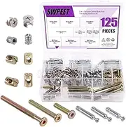 125Pcs 3 in 1 Furniture Cabinet Fixing Screw Locking Cam Bolt Nut Fitting Kit, Cam Fitting with Furniture Eccentric Fitting Furniture Side Connecting Pre-Inserted Nut Screw Eccentric Wheel