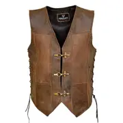 RIDERACT® Men's Leather Vest Harley Distress Antique Clasp Closure Motorcycle Vest