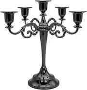 [InciFuerza] 5 Arms Metal Candelabras Candlestick Holder, Retro Black Taper Candle Holder for Dining Table, Fireplace, Candelabra Centerpieces, Wedding Home Decoration Black