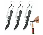 3 Pieces Generic Corkscrews, Waiters and Bartenders 3 in 1 Stainless Steel Bottle Opener Set, Bottle Opener with Serrated Foil Cutter Lemonade Foi