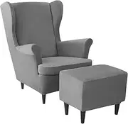 Wing Back Chair and Ottoman Slip Cover Set 2 Pieces Wingback Chair Slipcover and and 1 Piece Rectangle Storage Stool Cover Removable Armchair Sofa Covers for Living Room Bedroom(#6)