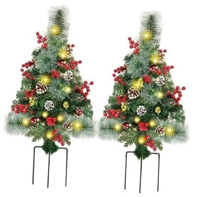 2 Pack 30 Inch Pre-Lit Pathway Christmas Trees, Upgrade Artificial Xmas Urn