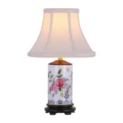Floral Rose Motif Cylindrical Porcelain Vase Table Lamp 15"