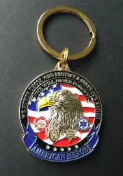 AMERICAN HEROES FIRE POLICE EMT SHERIFF ENAMEL KEY RING KEY CHAIN 1.5 INCHES