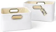 Storage Box (M+L) Set of 2 Cord Fabric - Foldable Basket in White - Organiser for Changing Unit, Wardrobe, Children's Room & Toys - High-Quality Fabric Boxes for Tidy - Cupboard Organiser