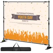 Telescopic Backdrop Banner Stand 8' x 8' Banner Stand Adjustable Step and Repeat Backdrop Banner Stand Retractable Banner Stand with Carrying Bag (8