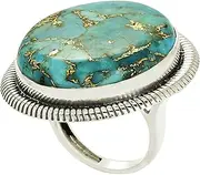 [MOONEYE] Huge Copper Turquoise Single Stone Statement Handmade Cabochon Ring 925 Sterling Silver