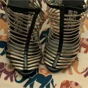 Salvatore Ferragamo Nocciola Metallic Caged Lucite Heels/Sandals/Wedge