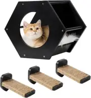 Cat Wall Shelves, Shelves for Wall, Black (1 Shelf+1 Cushion+3 Steps)