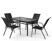 ALFORDSON 5 Pcs Outdoor Dining Set, Black Textilene Fabric, Patio Table & Chairs, Garden, Lawn, Balcony & Pool Side