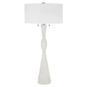 Elegant Minimalist Faux Marble Hourglass Table Lamp 39 in Tall Slim Ivory White
