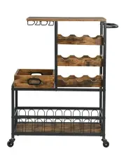 [IHOMDEC] Bar Cart on Wheels with Wine Rack and Glass Holder in Rustic Brown