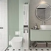 Maupvit Bathroom Cabinet with Adjustable Shelf, Storage for Small Space, Tall Retractable Toilet Paper Rod, Narrow 2 Doors, 8 Compartments (White)
