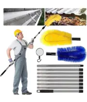 Gutter Cleaning Tools from The Ground, Rain Gutter (2) Cleaning Brushes, Pole