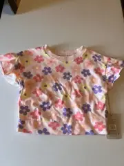 BEARPAW Girls Kids Size 7 Shirt Top Blouse Short Sleeve Flutter NEW $45 Floral
