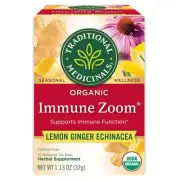 Traditional Medicinals Organic Immune Zoom Lemon Ginger Tea 16 Tea Bags