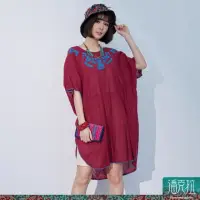 在飛比找momo購物網優惠-【JILLI-KO】潘克拉-手工撞色刺繡邊寬版純棉捲皺上衣-