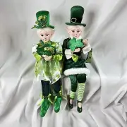 Pair St Patricks Day Irish Elf Shelf Sitter Doll Home Decor Set by Lucky Lane