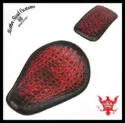 10x13 AntRed Alligator Leather Spring Seat P-Pad Harley Sportster Chopper Bobber