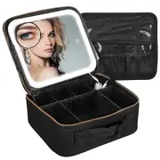 LED Travel Makeup Bag, USB Rechargeable Mirror - Black (Small)
