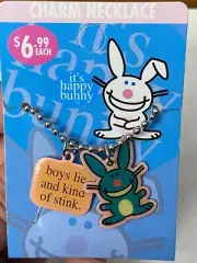 2006 It's Happy Bunny Charm Necklace (Boys Lie and Kind Of Stink) NEW US2