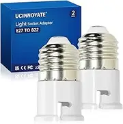 E27 to B22 Adapter, UCINNOVATE Edison to Bayonet Socket Converter E27 to B22 Bulb Lamp Base Adapter for LED Bulbs and Incandescent Bulbs and CFL Bulbs Ideal for Home Lighting Decoration (2 Pack)