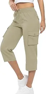 [WAJCSHFS] Cargo Pants Women Low Waisted Drawstring Capri Pants Outdoor Hiking Casual Pants Lightweight Jogger Pants, Z05-khaki