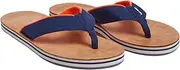 [Hari Mari] Scouts- Men’s Nubuck Leather Flip Flops With Nylon Webbing Strap- No Break Ins, Firm Arch Support, and Beveled Edge to Reduce Tripping, Navy/Orange, 9