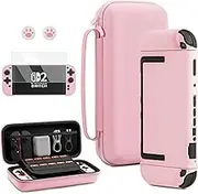 RHOTALL Pink Carrying Case for Nintendo Switch 2 (2025) 7.9 Inch, Protective Portable Travel Carry Case with 10 Game Card Slots, Hard Shell Cover for Switch 2,Screen Protector,2 Thumb Caps