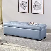 Shoe Storage Bench Ottoman Faux Leather Ottoman Bench End of Bed Bench with Storage Decorative Furniture Living Room Entryway Upholstered Shoes Changing Stool(Light Blue,90x45x40cm)
