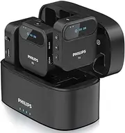 3pc Philips 2.4GHz Wireless Microphone HD Recording Mic w/ Charging Case Black