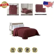 Charming Twin Size Burgundy Chenille Bedspread with Scroll Detail - Easy Care