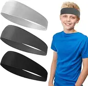 [cobee] 3 Pcs Kids Boys Headbands, Basketball Headbands for Kids, Breathable Sweatbands Hair Bands, Elastic Sweat Band for Football Basketball Running Tennis