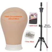 64cm Wig Stand Tripod with Canvas Block Mannequin Head for Wigs Making Display