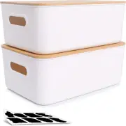 Citylife 2 PCS Stackable Storage Bins with Bamboo Lids - Eco-Friendly Organizers