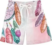 [Caihoyu] Bohemian Pattern Indians Boy's Swim Shorts Teens Beach Shorts 8T, Multicoloured, 12 Years