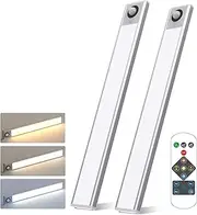 Under Cabinet Light, Motion Sensor Wireless Cloest Light Rechargeable Under Counter Light with Remote, Dimmable and Color Temperature for Shelf Hallway, Stairs, Kitchen (2 Pack)