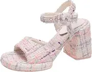 [ZIRIA] Summer Women Sandals Chunky High Heel Pink Shoes Summer Platform Peep Toe Ankle Buckle Office Shoe Lady