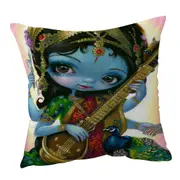 Hindu Goddess Saraswati Playing Veena Cushion Cover
