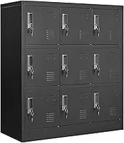 IKIMI Metal Lockers for Employees,Office Storage Locker with Doors Black,Employee Locker with Lock and Card Slot,Steel Staff Locker Storage Cabinet for Gym Home Office School Garage,Assembly Required