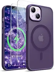 ORETECH Magnetic Case for iPhone 14,iPhone 13 Case with 2X Screen Protector Compatible with MagSafe Wireless Charging Protective Shockproof Military Protection Matt Frosted Back Case,Deep Purple
