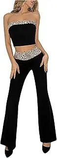 [SweatyRocks] Leopard 2-Piece Women's Leo Top Y2k Outfit 2-Piece Colour Block Crop Top with Trousers Set Sexy 2-Piece Party Outfit