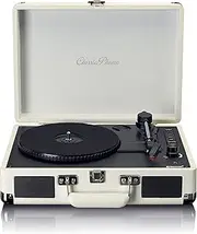 [Classic Phono] TT-115 Turntable - Case Turntable - Bluetooth - USB - 3 Speeds - Direct Recording to USB Without PC - Belt Drive - Cream